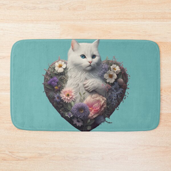 Item preview, A White Cat in Heart of roses  designed and sold by BISJOU.