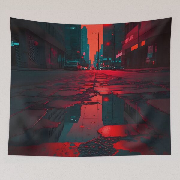 Item preview, The Hypnotic Glow of Red Neon Dancing on Cyberpunk City Streets designed and sold by Digital-Dreamer.