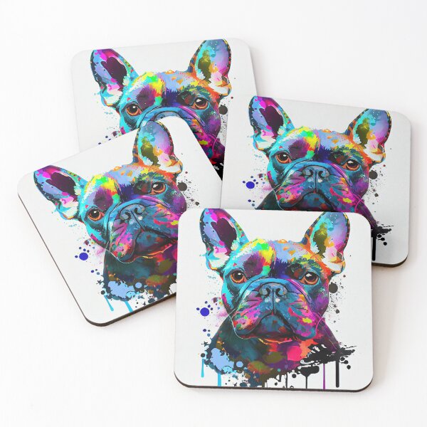 Item preview, Colorful french bulldog dog portrait, white background, AI art designed and sold by Quiki.