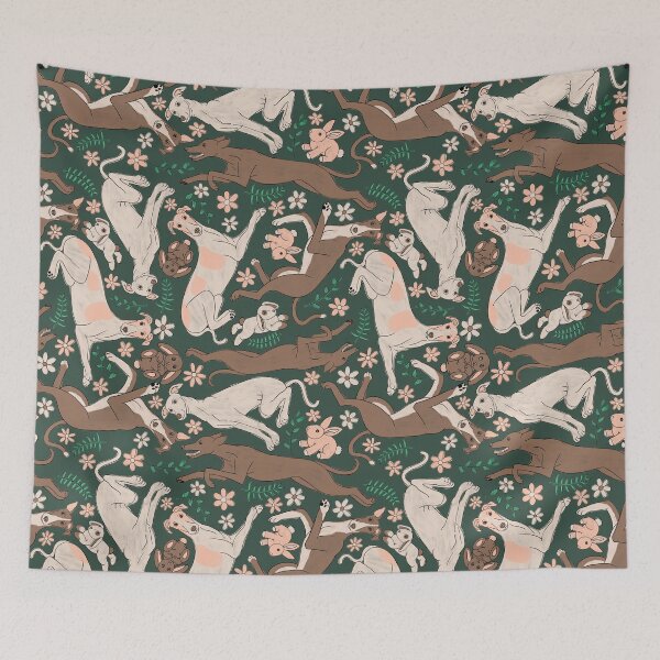 Item preview, Copy of Greyhounds Frolicking Pattern - Greyhounds & stuffed bunnies - Greyhounds Pastel Spring Palette - Cape Cod Pine Green designed and sold by EcoElsa.