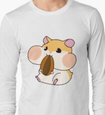 Cute Hamster Emoji Blush Eat Food Long Sleeve T-Shirt