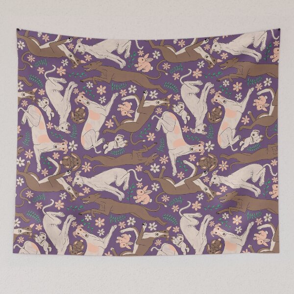 Item preview, Greyhounds Frolicking Pattern - Greyhounds & stuffed bunnies - Greyhounds Pastel Spring Palette - Bright Mulled Wine designed and sold by EcoElsa.