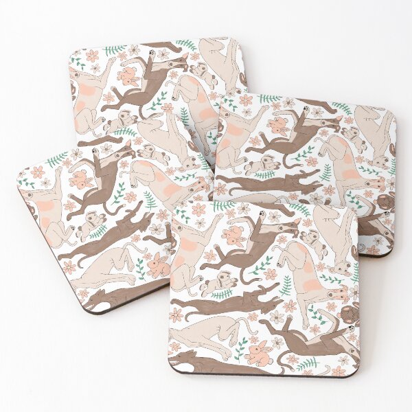 Artikelvorschau, Greyhounds Frolicking Pattern – Greyhounds & Stoffhasen – Greyhounds Pastel Spring Palette – Weiß entworfen und verkauft von EcoElsa.