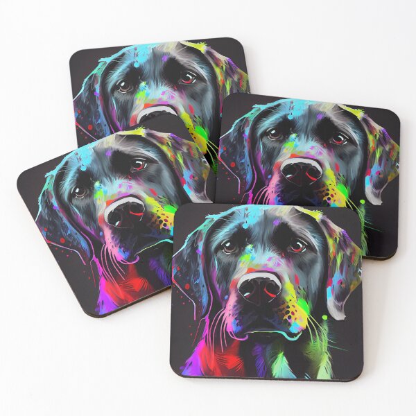 Item preview, Colorful Labrador dog portrait, black background. designed and sold by Quiki.