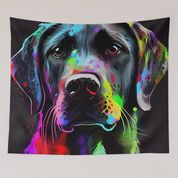 Item preview, Colorful Labrador dog portrait, black background. designed and sold by Quiki.