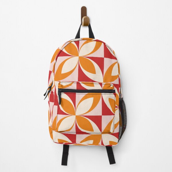 Item preview, Minimalist Mid century modern orange geometric leaves pattern on red squares designed and sold by Yasminepatterns .
