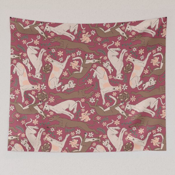 Item preview, Greyhounds Frolicking Pattern - Greyhounds & stuffed bunnies - Greyhounds Pastel Spring Palette - Light Plum Burst designed and sold by EcoElsa.