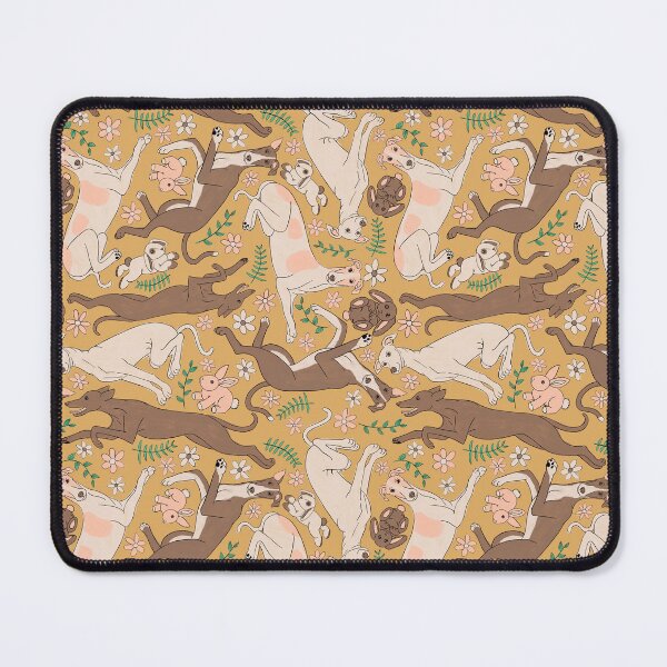 Item preview, Greyhounds Frolicking Pattern - Greyhounds & stuffed bunnies - Greyhounds Pastel Spring Palette - Light Dull Mustard designed and sold by EcoElsa.
