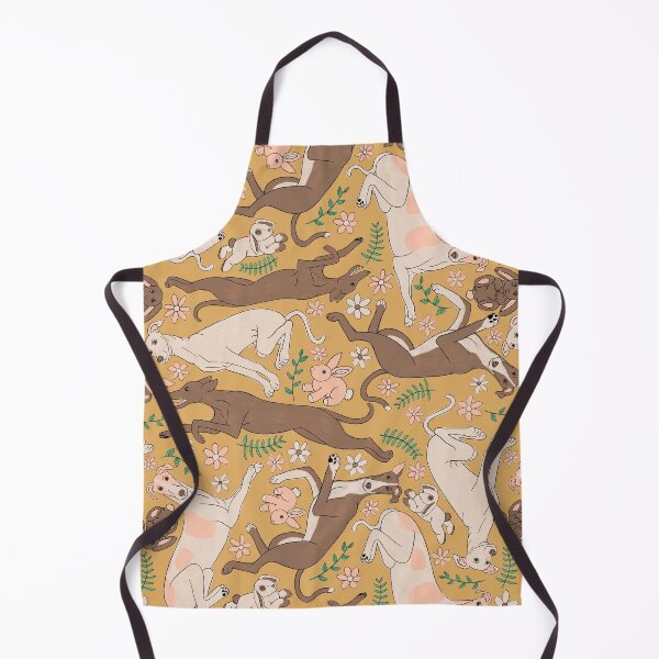 Item preview, Greyhounds Frolicking Pattern - Greyhounds & stuffed bunnies - Greyhounds Pastel Spring Palette - Light Dull Mustard designed and sold by EcoElsa.