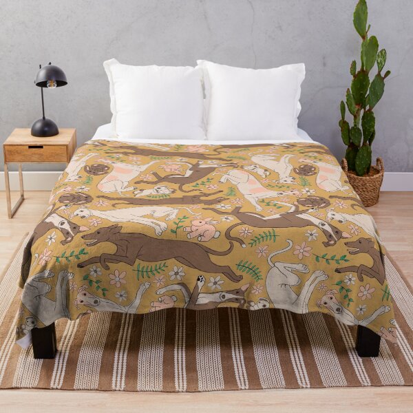 Item preview, Greyhounds Frolicking Pattern - Greyhounds & stuffed bunnies - Greyhounds Pastel Spring Palette - Light Dull Mustard designed and sold by EcoElsa.