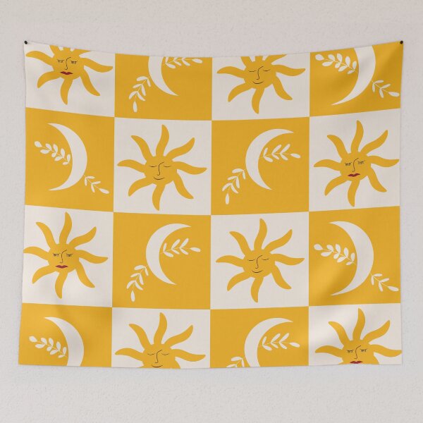 Item preview, Checkered Orange Boho Sun and Moon Pattern  designed and sold by Yasminepatterns .