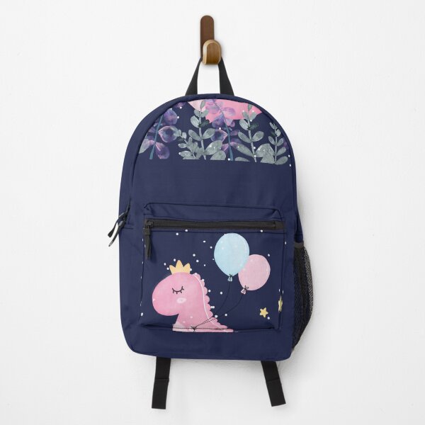 Item preview, Little dinosaur princess with pink and blue balloons in the night designed and sold by Stikle.