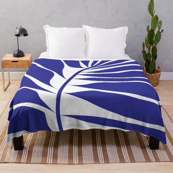 Leaf Print Blue Throw Blanket