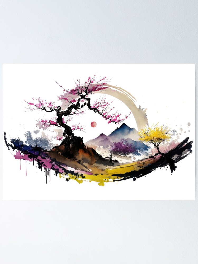 Poster avec l'œuvre « Paysage d'art japonais » de l'artiste SasukiMedia