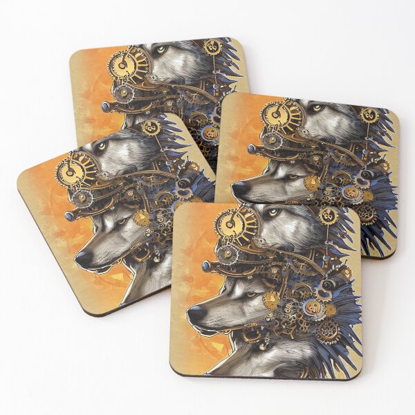 Item preview, Steampunk Wolf 3 Wolves Native Gears designed and sold by tjstreasury.