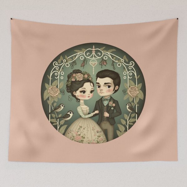 Item preview, soft sweet romantic Victorian wedding couple designed and sold by LuckyRonin.