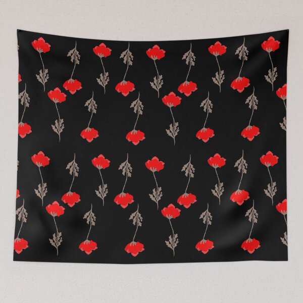Aperçu de l'œuvre  Motif de coquelicots rouges sur fond noir. créée et vendue par LynseysArtShop.
