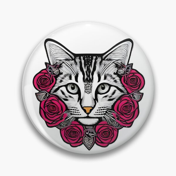 Item preview, Silver tabby face in roses designed and sold by AMGstuff.