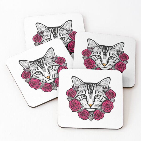 Item preview, Silver tabby face in roses designed and sold by AMGstuff.