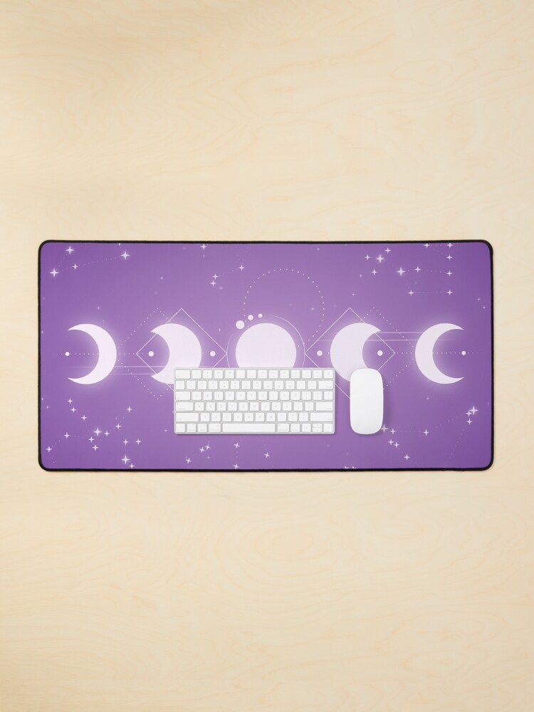 Thumbnail 1 of 5, Mouse Pad, Lunar Cycle | Purple | Moon | Zodiacs | Constellations | Stars designed and sold by NoxKitsune.