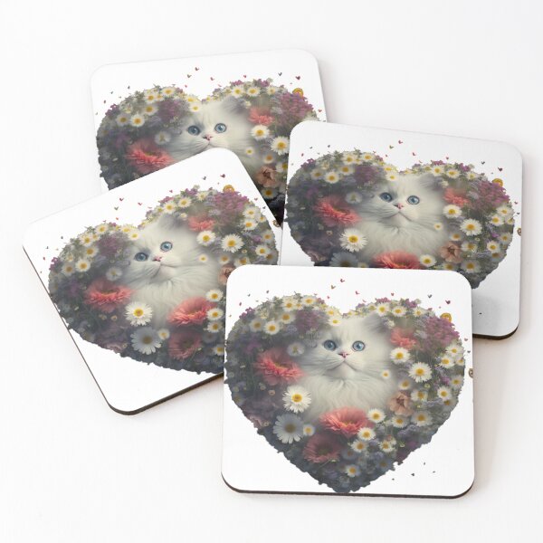 Item preview, A White Cat in Heart of roses  designed and sold by BISJOU.