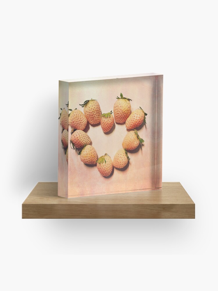 Thumbnail 1 of 5, Acrylic Block, Valentines Day - Pink Strawberry Heart designed and sold by OneDayArt.