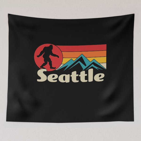 Item preview, Retro sunset Bigfoot Sasquatch Seattle designed and sold by RoguePixel.