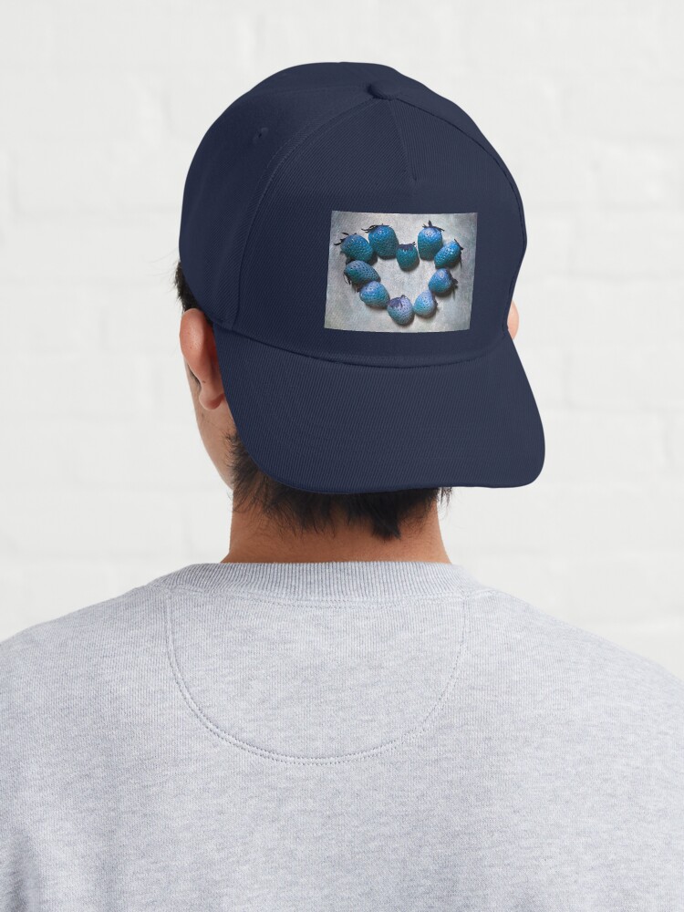Thumbnail 4 of 7, Cap, Valentines Day - Blue Strawberry Heart designed and sold by OneDayArt.