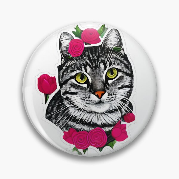 Item preview, Silver tabby in roses designed and sold by AMGstuff.