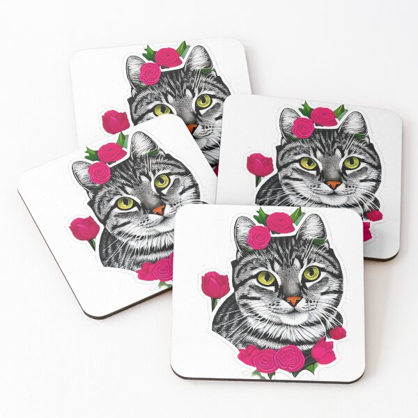 Item preview, Silver tabby in roses designed and sold by AMGstuff.