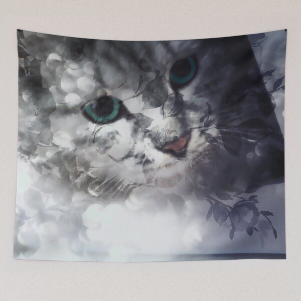 Item preview, Green-eyed Kitty Peering Through the Cloudy Bush designed and sold by DistortionArt.