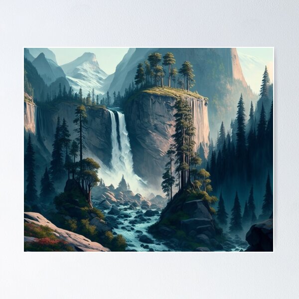 Item preview, Montañas con cascadas y arte mural Tress designed and sold by RelaxTimeYogaa.