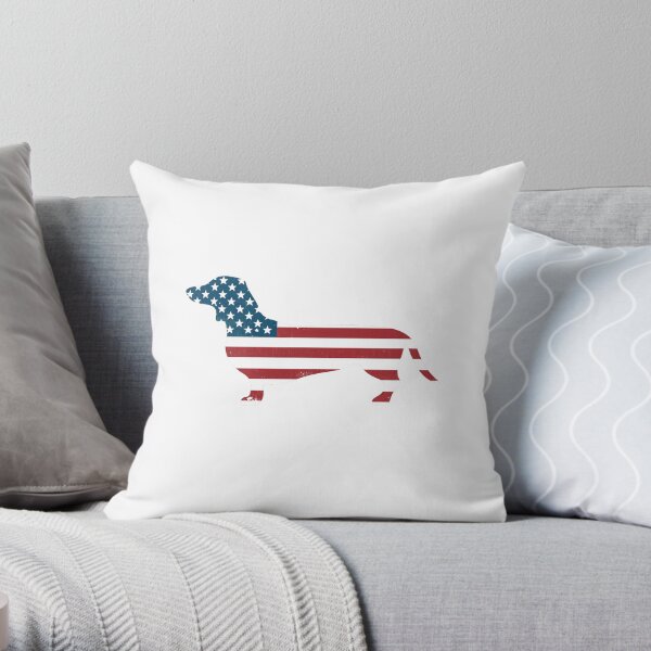 Patriotic Daschund American Flag Cool Wiener Dog Throw Pillow