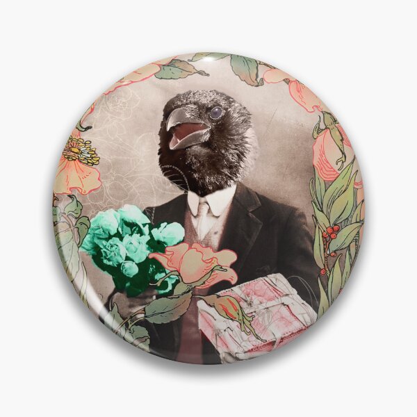 Item preview, Victorian Beau Crow PINK Gentleman Suitor Valentine Wedding Greeting Card Sticker Design Stationery designed and sold by sandpaperdaisy.