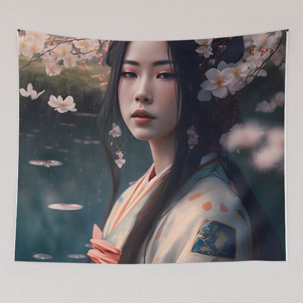 Item preview, Captivating Beauty: A Geisha in a Cherry Blossom Dream designed and sold by Digital-Dreamer.
