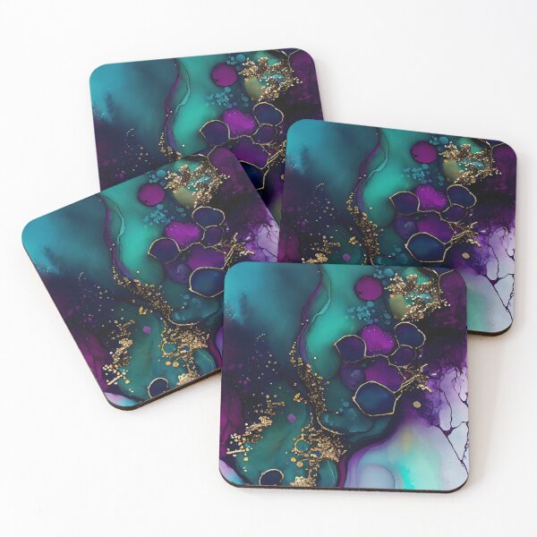 Item preview, Beautiful Alcohol Ink Design in Purple and Aqua with Gold Color designed and sold by ClairesPatterns.