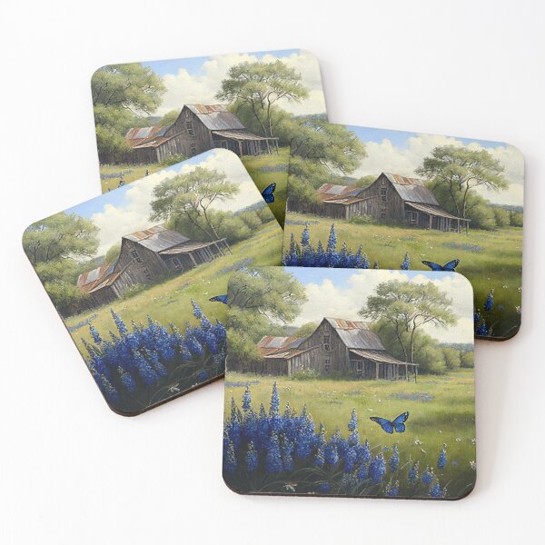 Item preview, Bluebonnets in front an old barn oil painting designed and sold by artefacta.
