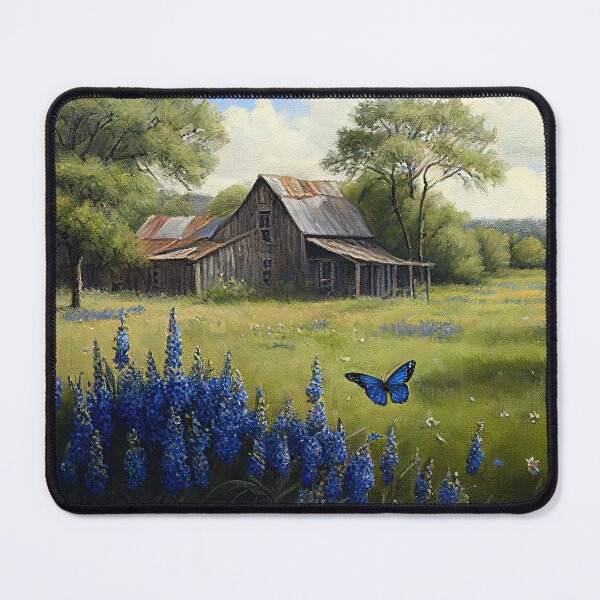 Item preview, Bluebonnets in front an old barn oil painting designed and sold by artefacta.