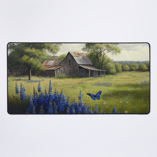 Item preview, Bluebonnets in front an old barn oil painting designed and sold by artefacta.