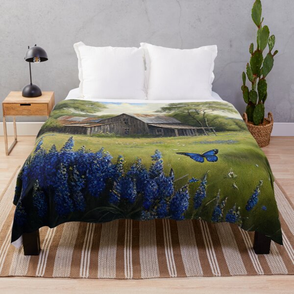 Item preview, Bluebonnets in front an old barn oil painting designed and sold by artefacta.