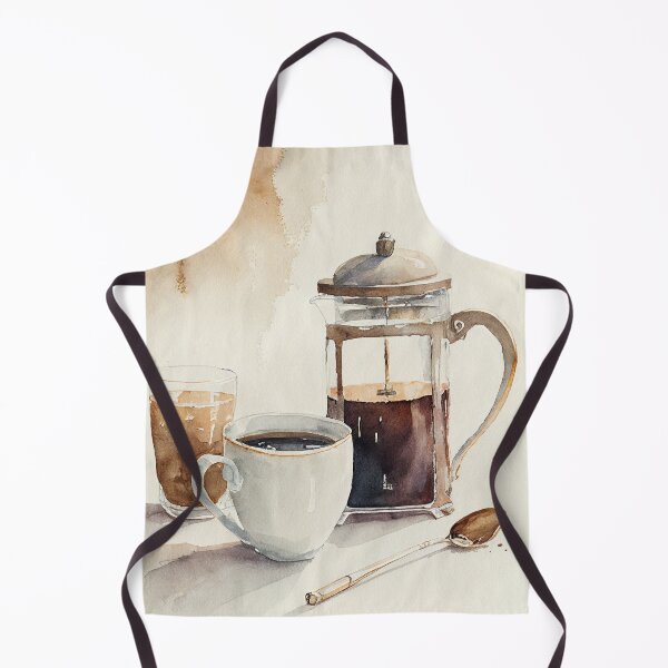 Item preview, Watercolor sketch of a French press and cup of coffee 2 designed and sold by artefacta.