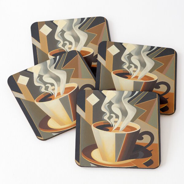 Item preview, Cubist painting of steaming cup of coffee 2 designed and sold by artefacta.
