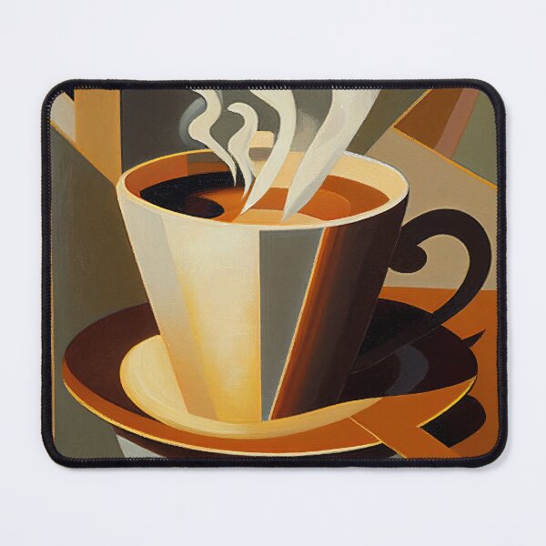 Item preview, Cubist painting of steaming cup of coffee 2 designed and sold by artefacta.
