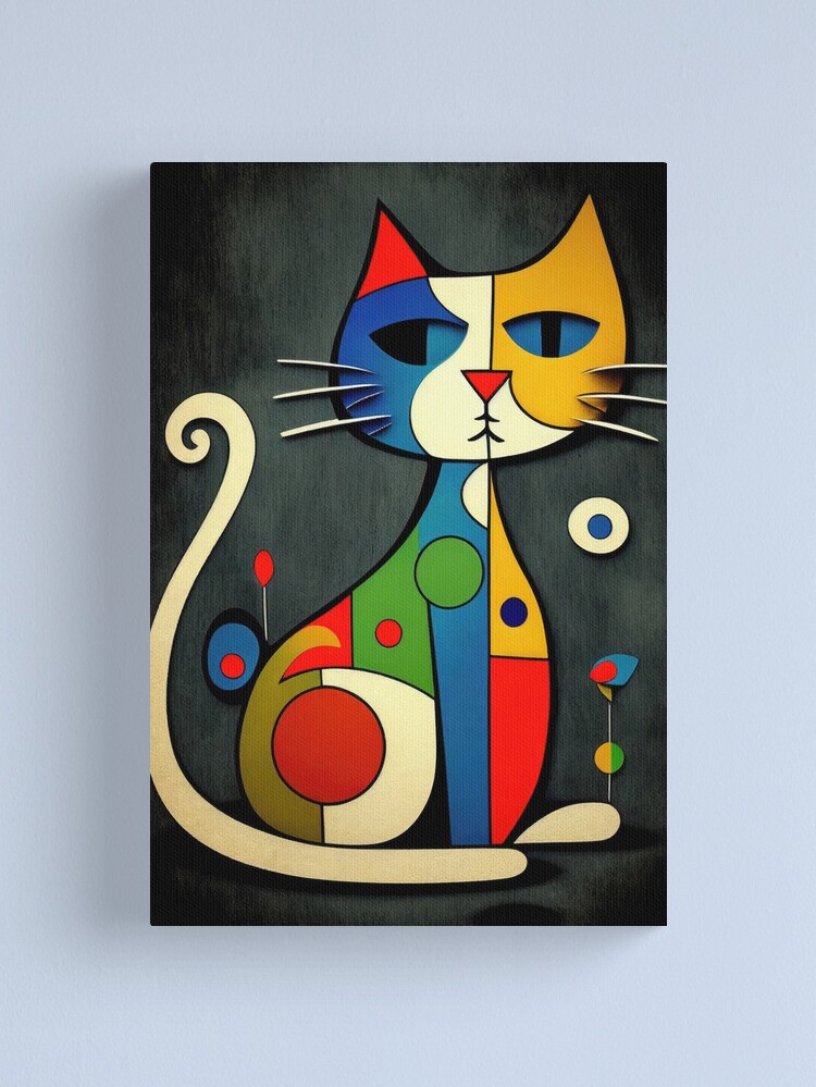 Discover Mid Century Colorful Cat Abstract Art Print Painting Wall Decor Canvas Print