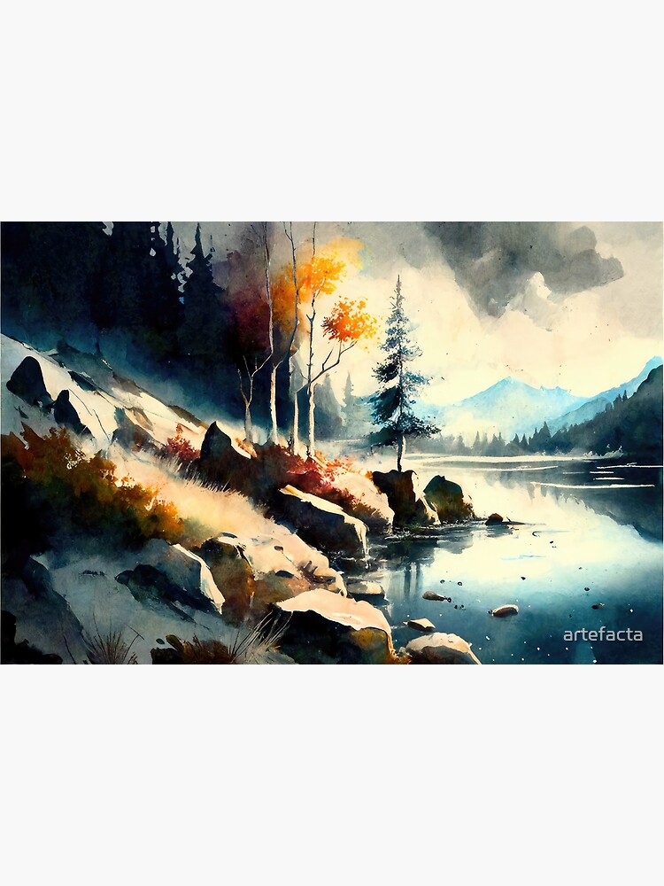 Peinture à L'aquarelle D'un Paysage De Montagne Avec Des Montagnes Et Une  Route.