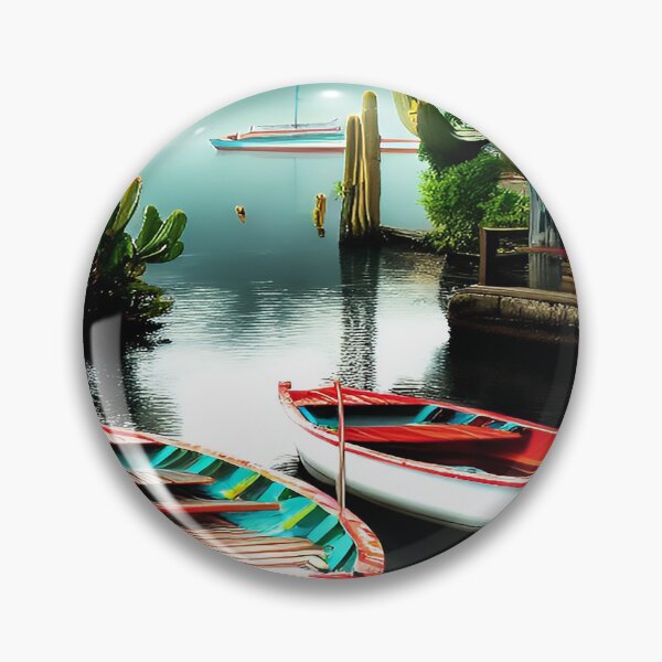 Item preview, Fishing Boats Open Pond in the South with large Saguaro Cactus designed and sold by deniselynnimage.