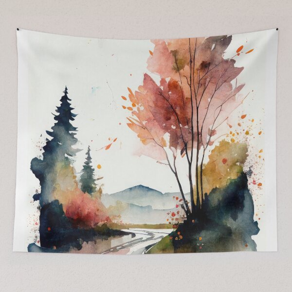 Item preview, Winding road after autumn rain watercolor designed and sold by artefacta.