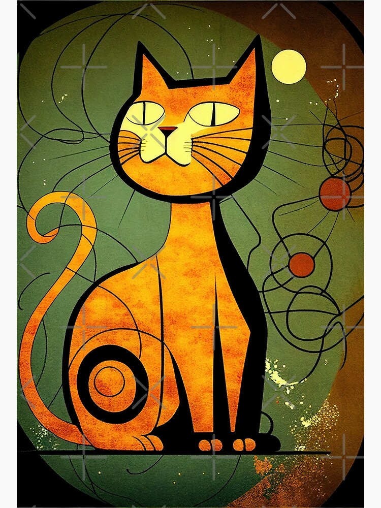 Discover Mid Century Orange Cat Abstract Art Print Painting Wall Decor Canvas Print