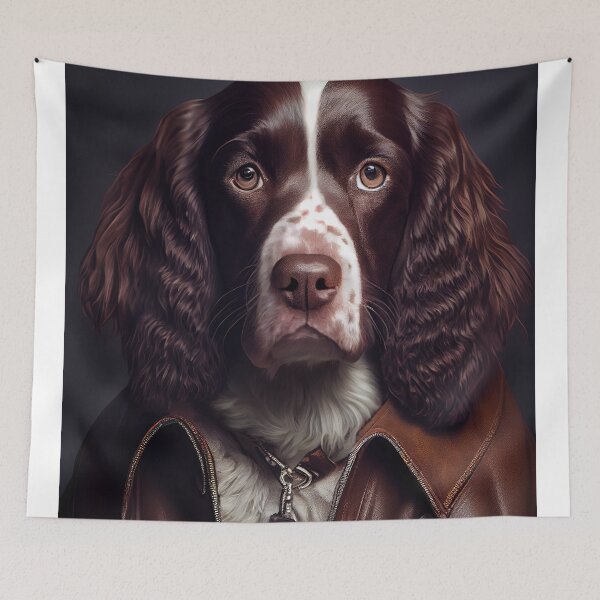 Item preview, English Springer Spaniel Dog wearing leather jacket - Dog Breed Portrait designed and sold by Nalaxation.