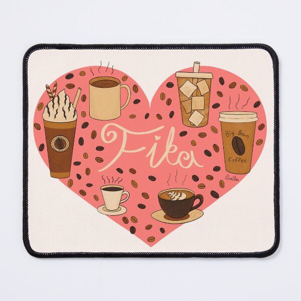Item preview, Fika Coffee Doodle Heart - Warm Browns & Coral Pink designed and sold by EcoElsa.